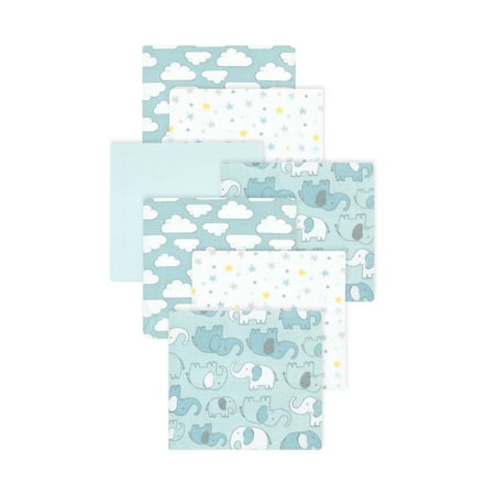 Little Treasure Hudson Baby Boys Cotton Poly Flannel Receiving Blankets 7-Pack, Mint New Elephant, 30x30 inches