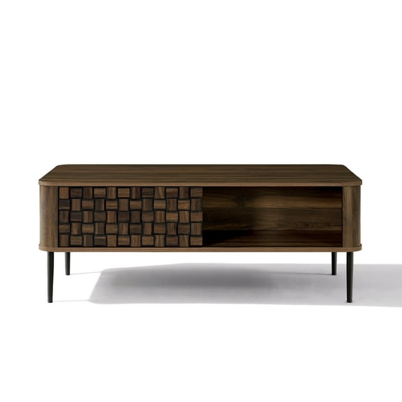 LuxenHome Dark Oak with Basket Weave Design Manufactured Wood 1-Sliding Door Coffee Table