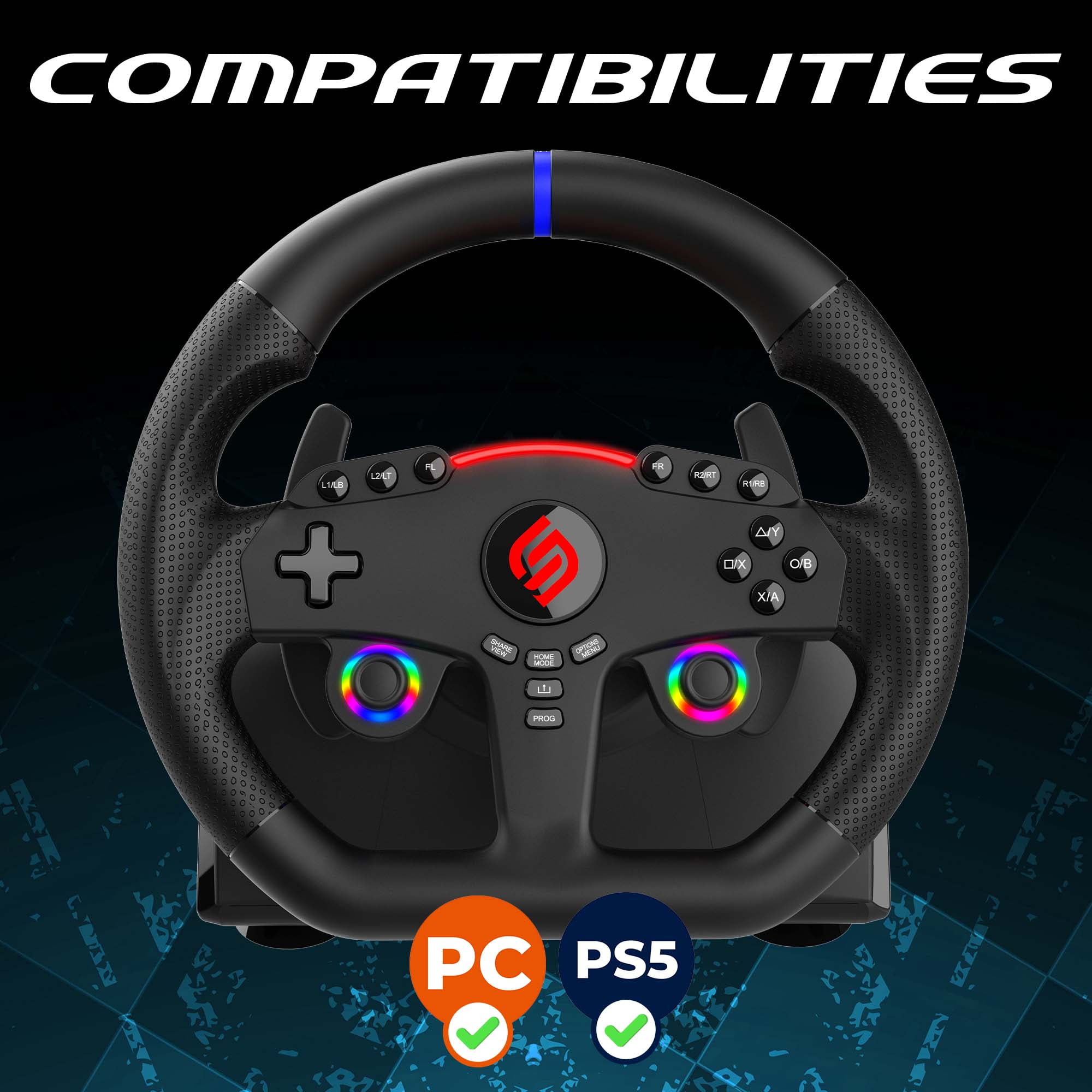 Subsonic - Superdrive 270 GT5 Steering Wheel - Dual stick LED racing wheel, 270° rotation, with pedals and paddle shifters. For PS5 and PC – Black