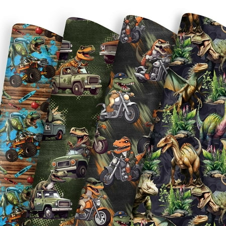 Dtiafu Dinosaur Wrapping PresNok Paper for Boys Kids Birthday Baby Shower Holiday - 4 Style Motocycles Monster Trucks Forest T-Rex Designs Folded Flat - 20inch x 28inch Per Sheet(8 Sheets