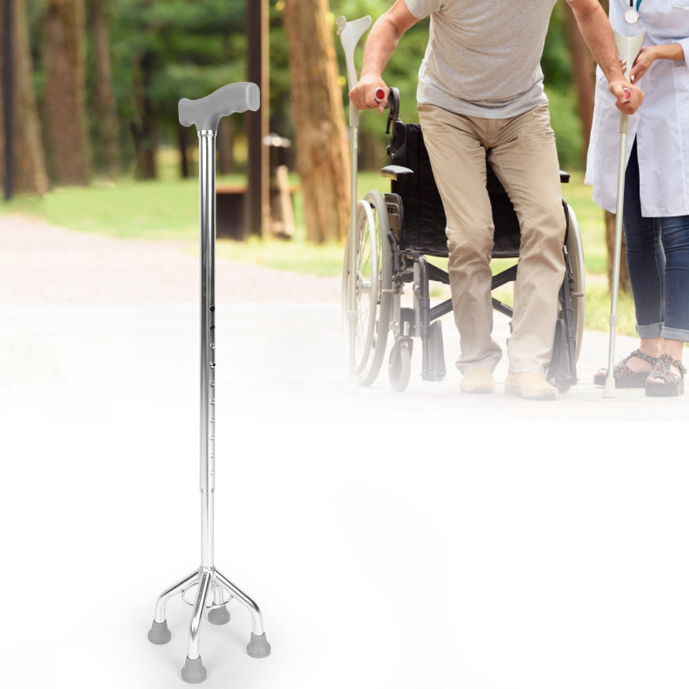FAGINEY Safety Walking Stick, Telescopic Antislip Fourleg Metal Cane