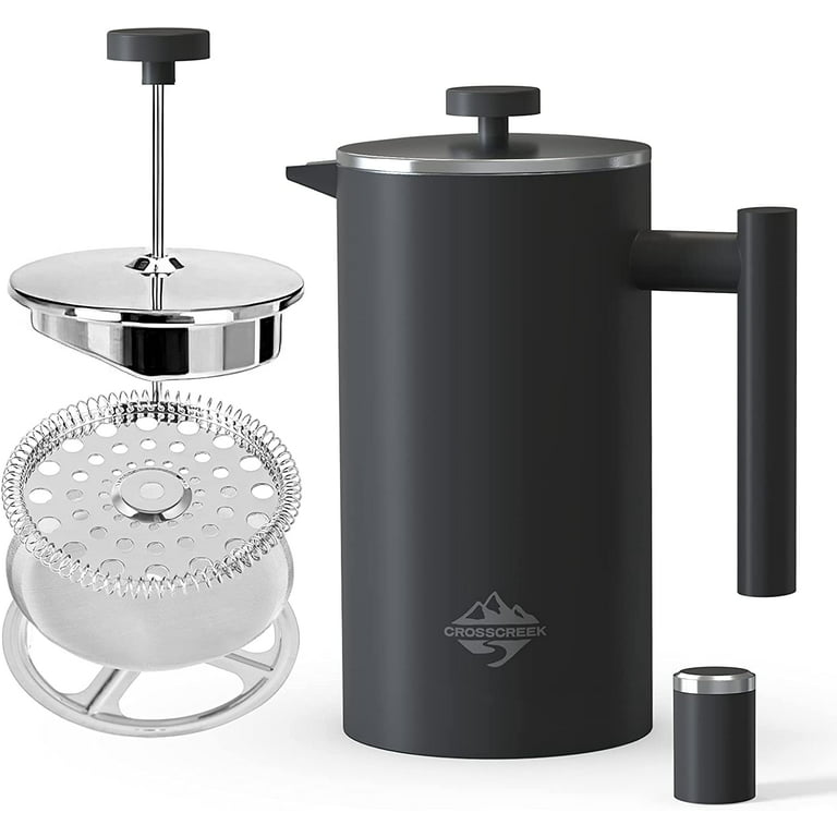 CrossCreek French Press Coffee Maker, 304 Stainless Steel Coffee Press 34oz (4 Cups) Tea Maker with 60g Coffee Canister, Double Wall French Presses