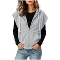 thumbnail image 3 of UQJfacai Short Sleeve Hoodies For Women Full Zip Up Drawstring Fleece Sweatshirt With Pocket Fall Fashion Basic jacket, 3 of 6