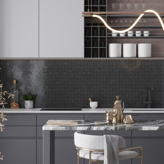 Noir Luxe 12 x 12 in. Polished Jet Black Marble Mosaic Square Wall and Floor Tile (5 sq ft/case) - 5 Pack