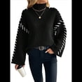 thumbnail image 3 of Suéteres de Punto Grueso para Mujer, Suéteres de Larga con Cuello Alto, Suéteres Holgados, Ropa de Moda de Invierno. Negro S, 3 of 10
