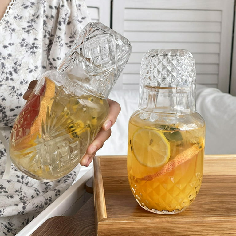 Garhelper Vintage Glass Water Jug,Night Water Carafe With Tumbler Glass For  Bedroom Bedside Table 