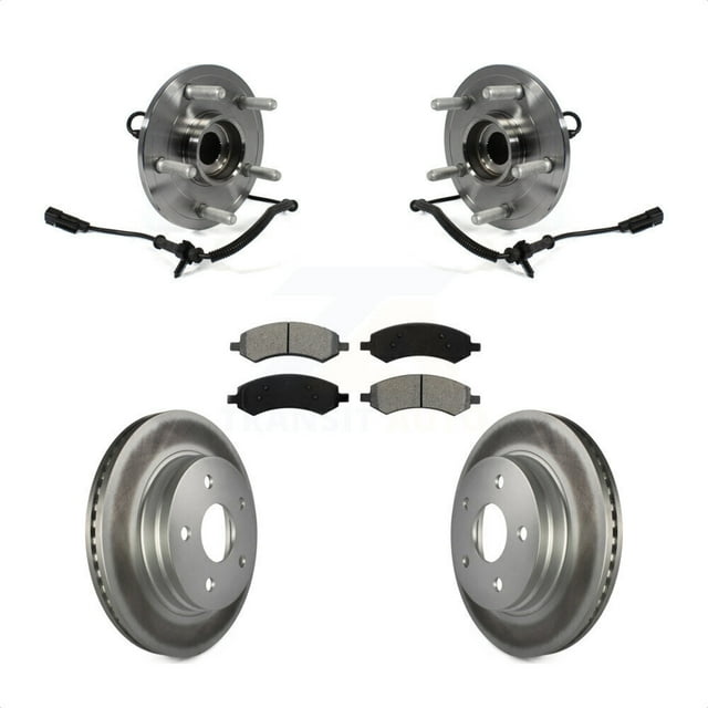 Transit Auto Front Hub Bearing Assembly Coated Disc Brake Rotors and Semi-Metallic Pads Kit for Car Ram 1500 Classic 4WD KBB-104372