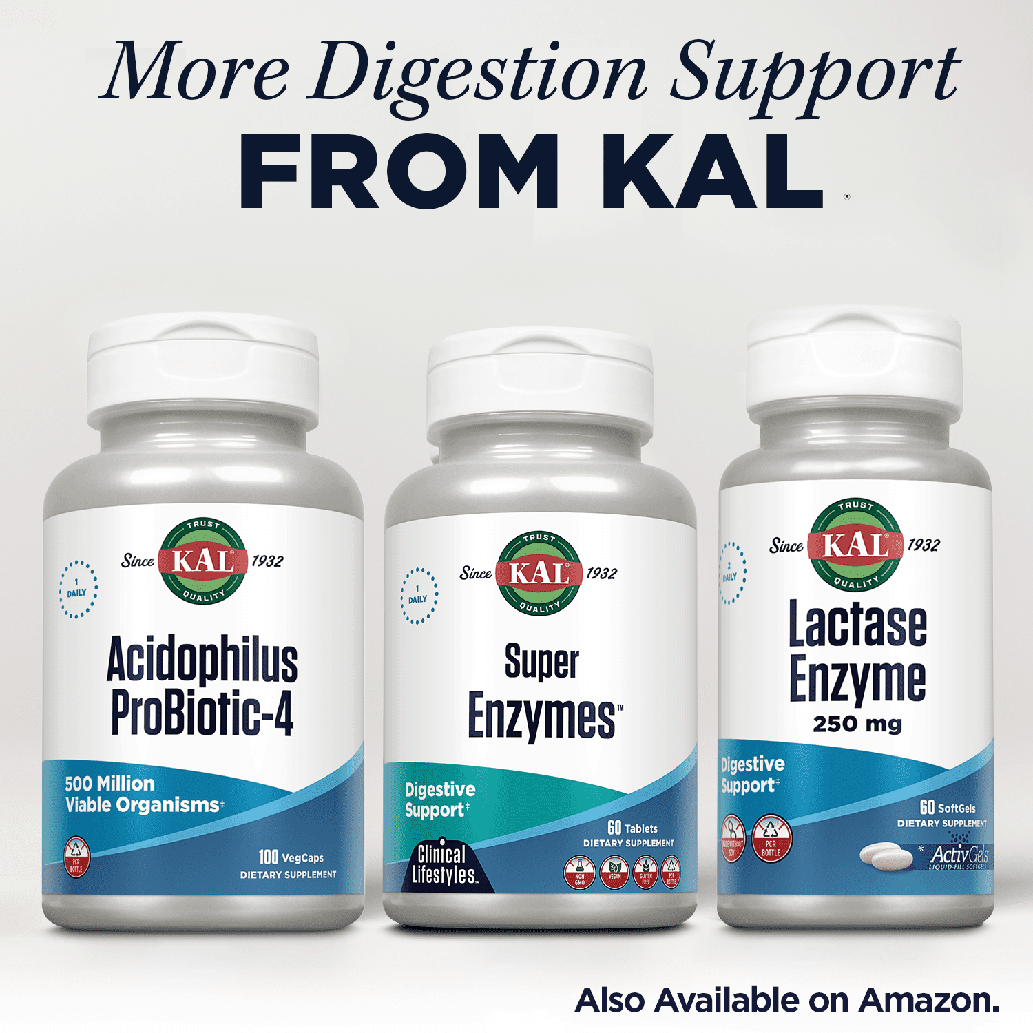 KAL Super Enzymes | Healthy Digestive Support | Digestive Enzymes and Herbs in Bi-Layer/Extended Release Formula | Lab Verified | 60 Tablets