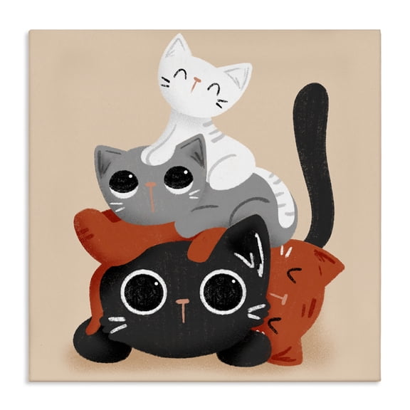 Stupell Industries Stacked Cats Pile Animals Painting Wrapped Canvas Canvas Art Print Wall Art, 17 x 17