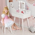 thumbnail image 6 of Pirecart Kids Vanity Set with Lighted Mirror and 2 Drawers, Wooden Makeup Table for Girls, Kids' Vanities Dress-Up Playset for Bedroom and Playroom, White, 6 of 9