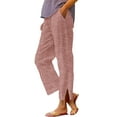 thumbnail image 3 of UAMVSH Striped Pants for Women Trendy Cotton Linen Printed Beach Vacation Pants Casual Lightweight Drawstring Side Slit Pants with Pockets(X-Large,Wine), 3 of 6