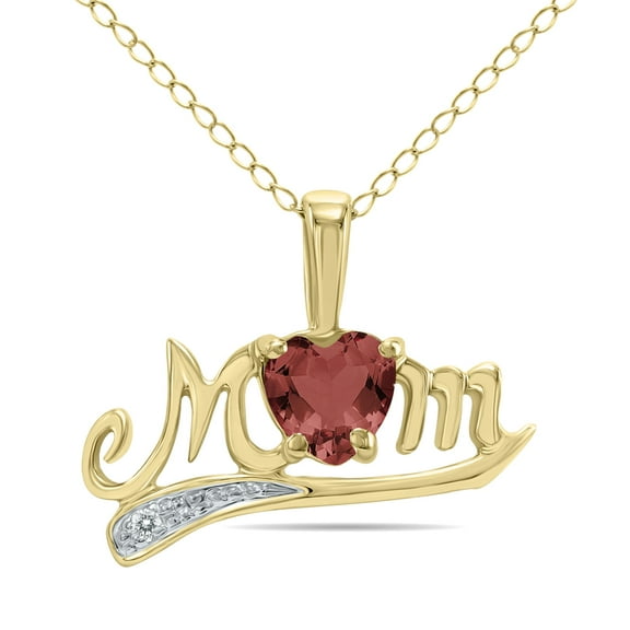 SZUL Women's Garnet and Diamond MOM Pendant in 10K Yellow Gold