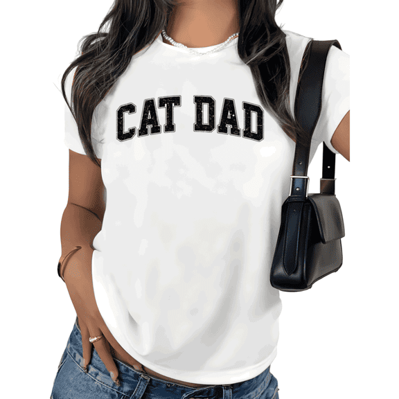 White Funny Cat Dad Graphic Print Tshirt Graphic Tees Shirts Cat Lover Gift Fathers Day Pet Owner Casual Wear S 5XL Tops