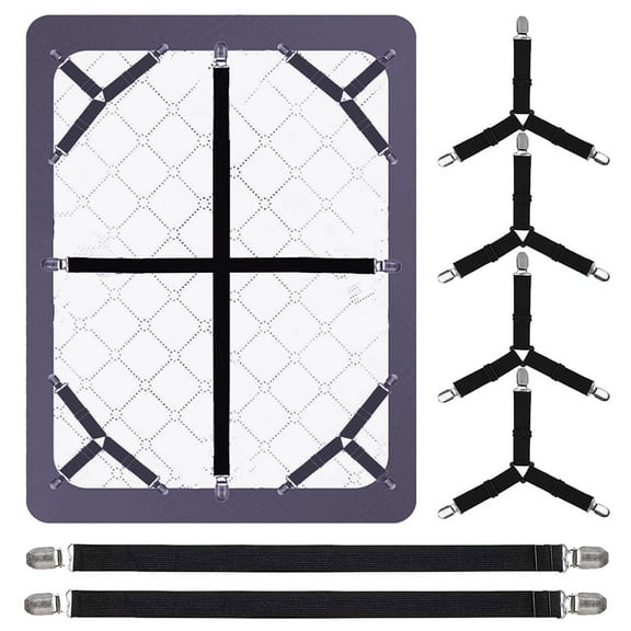 Bed Sheet Holder Straps, Upgrade Set( 4+2) Adjustable Mattress Sheet Clips, Bed Sheet Fasteners Elastic Sheet Suspenders to Keep Bed Sheet in Place for Different Beds (Black)