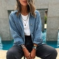 thumbnail image 6 of thefmos Women's Casual Plus Size Button Up Denim Jackets Shacket Long Sleeve Pockets Denim Jean Jacket with Pockets Fashion Fall Outfit, Blue L, 6 of 6