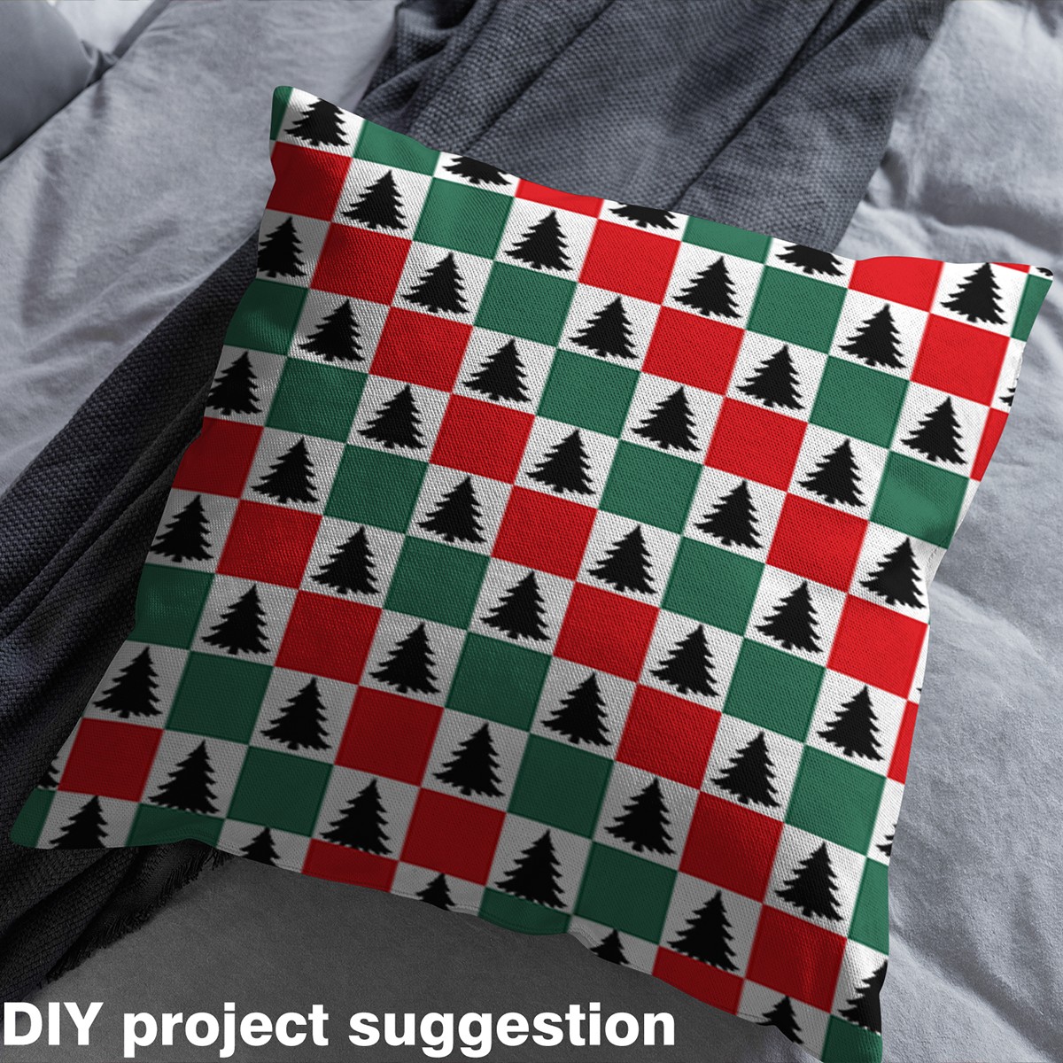 Homewish Merry Christmas Fabric by the Yard 2 Yard,Geometric Plaid Grid Room Decor Fabric by the Yard,Black Green Red Fabric for Sewing For Girl Boy,Microfiber Bedroom Decor