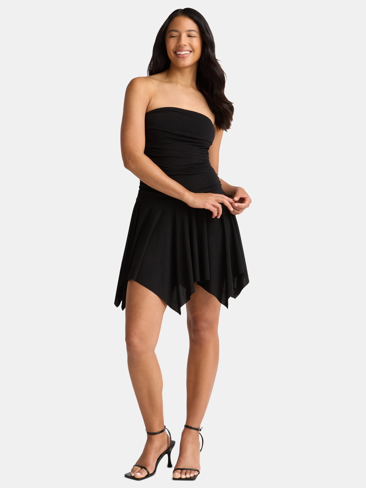 Madden NYC Women's Ruched Strapless Handkerchief Mini Dress, Sizes XXS-XXL