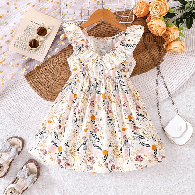 Robe Petite Fille Robe Décontractée Robe Fille Anniversaire Robe Soleil Robes Chics Robes Tout-Petits 4-5 Ans