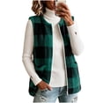 thumbnail image 2 of Kinrui Women's Plaid Fleece Vests Tops Zip Up Collarless Sleeveless Fall Jacket Lightweight Fuzzy Outerwear with Pockects Army Green XXL, 2 of 6
