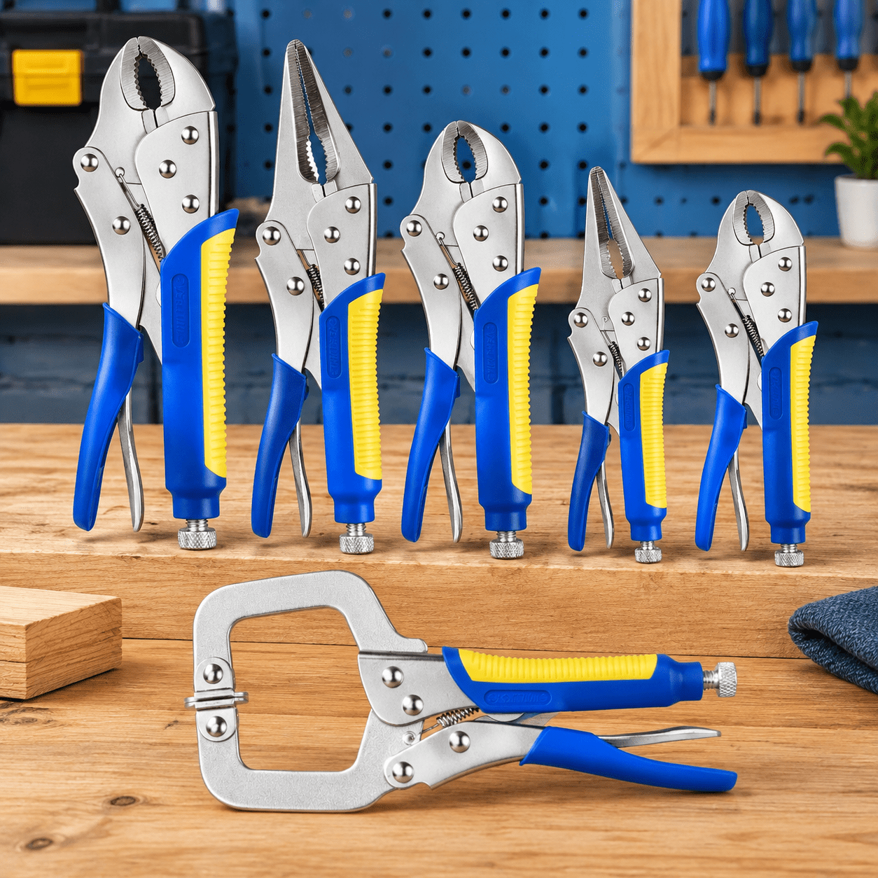 Locking Pliers Set 5 /7 /10 Curved Jaw Vise Grip 6-1/2 and 9-1/2 Needle Nose Vice Grips 6 C-Clamp for Woodworking Metal Working and Welding