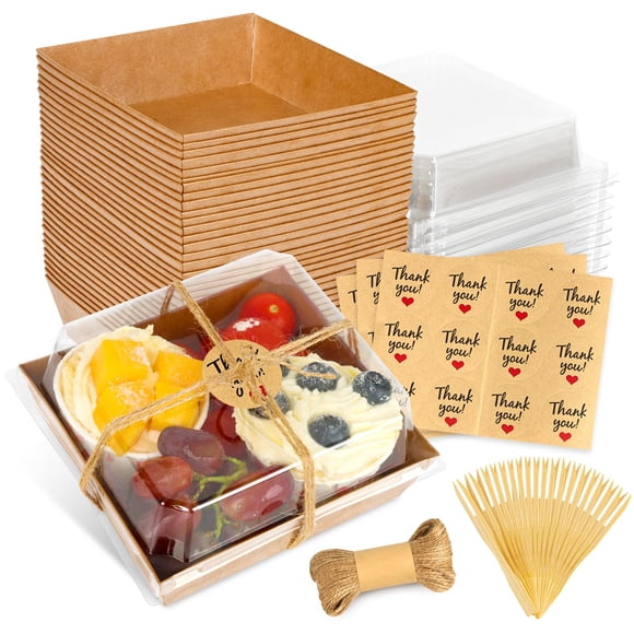 Cajas de charcutería LNDIEHS pequeñas, 20 unidades con tapas transparentes de papel