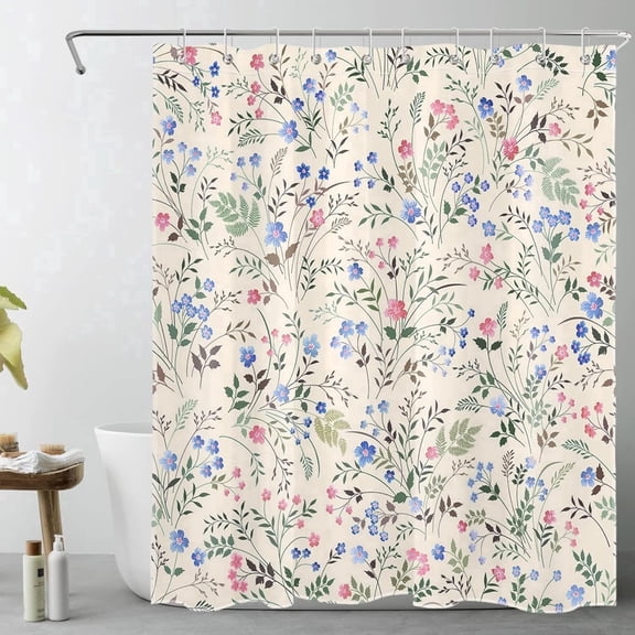Shower Curtain Wildflower Modern Floral Bathtub Curtain Farmhouse Botanical Rustic Curtains with Hooks, 60”x72“
