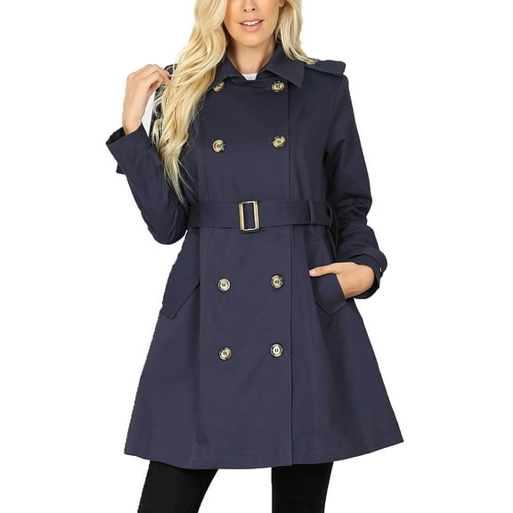 KOGMO Womens Double Breasted Trench Coat Jacket with Waist Belt