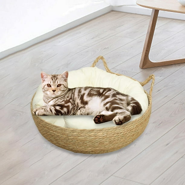 Alfombrilla para rascar para gatos, cesta de cama redonda de verano con cojín extraíble resistente al desgaste, nido de cama para dormir para cachorro 40cmx14cm Yinane Camas para gatos