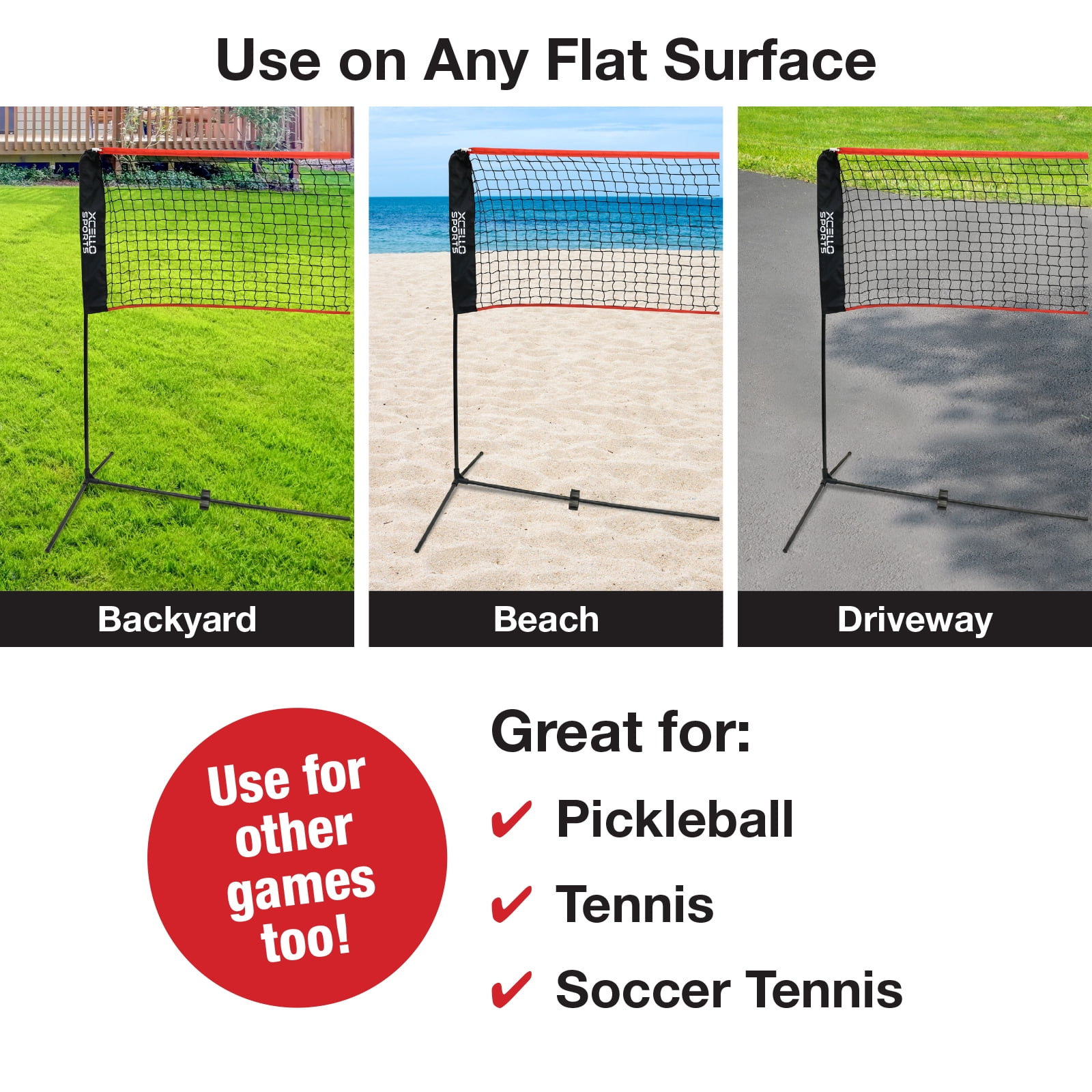 Xcello Sports Complete Badminton Sets for Backyard, Includes 17-foot Foldable Badminton Net, 4 Badminton Rackets, 6 Badminton Shuttlecocks and Carry Bag