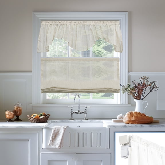 Keego No Drill Top Down Bottom Up Roman Shades for Windows Shades Light Filtering Cordless Roman Shades, Sheer Roman Window Blinds for Home (Beige, 35"W x 36"H)