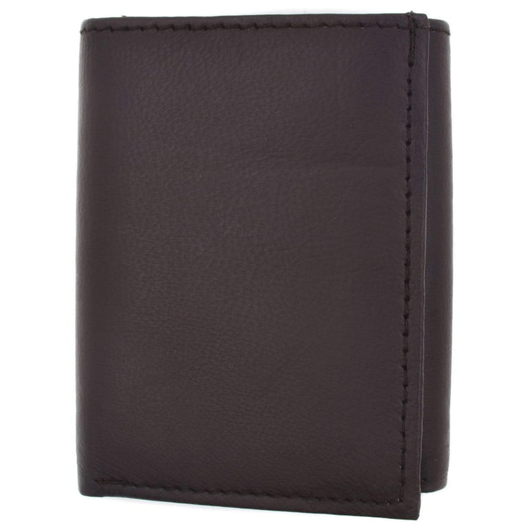 Mens Flap Up ID Trifold Genuine Leather Wallet 1755 