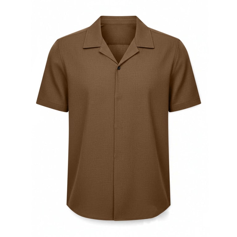 low cost dress shirts Apexfwdt Men's Cotton Linen Shirt Spread Collar Short Sleeve Loose Fit Solid Color Beach Casual Top, Size: Small Men's Button Down & Dress