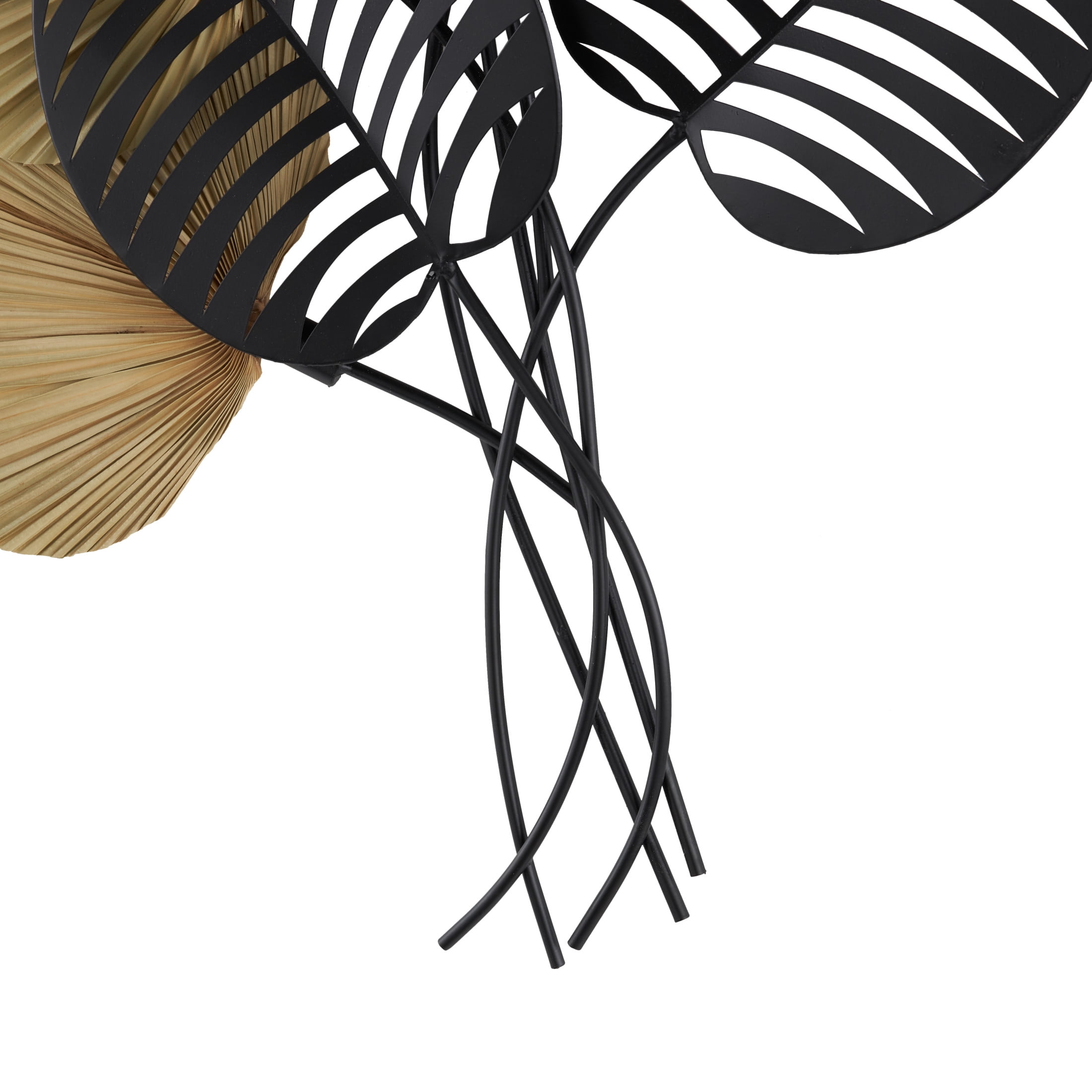 DecMode Brown Rattan Layered Leaf Palm Tree Wall Decor with Black Metal Cutout Leaf Accents