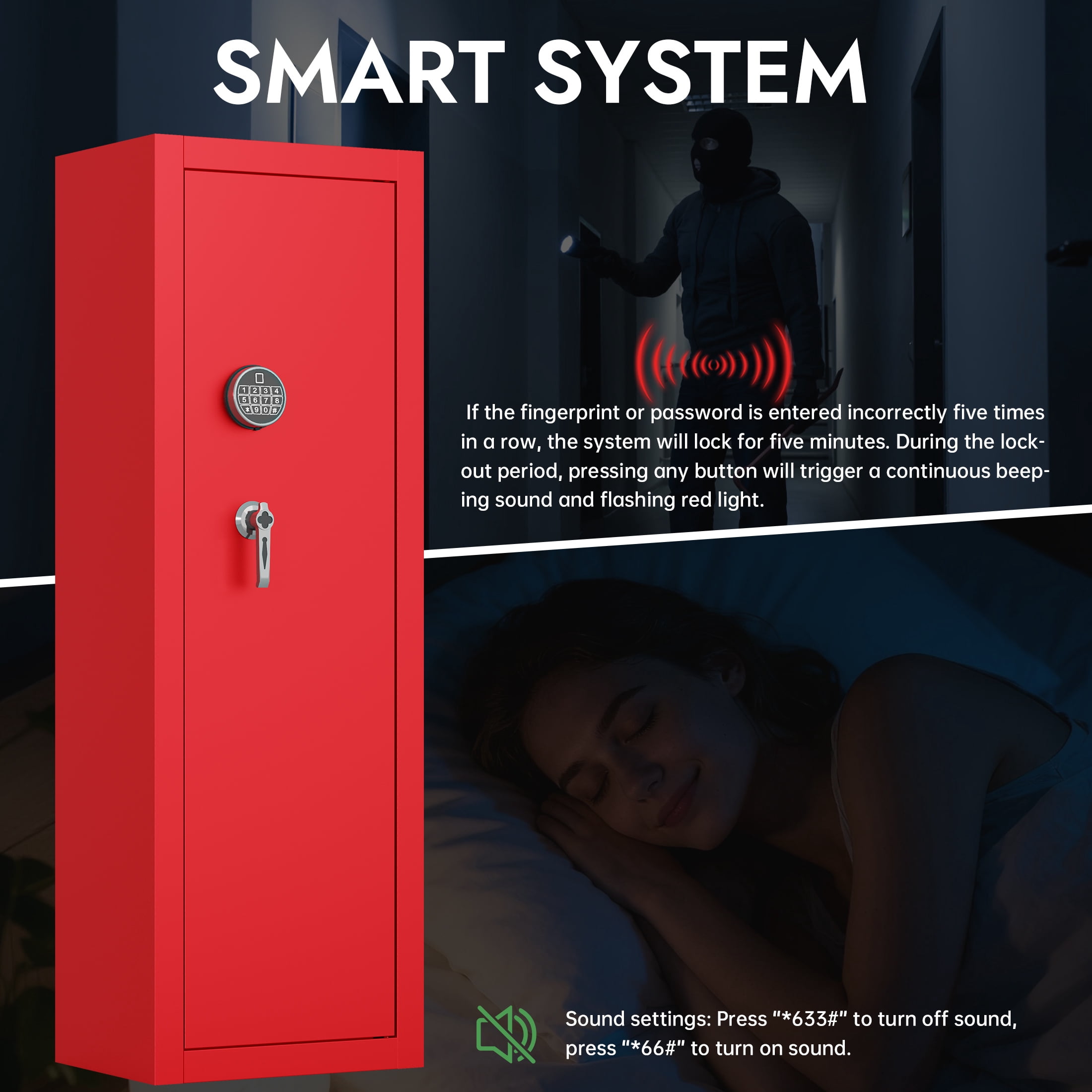 KAER 13-15 Biometric Gun Safe, Quick Access Assembled Gun Safe for Rifle and Pistol, Large Heavy-Duty Gun Cabinet for Shotgun with Removable Shelf & Gun Rack, Red