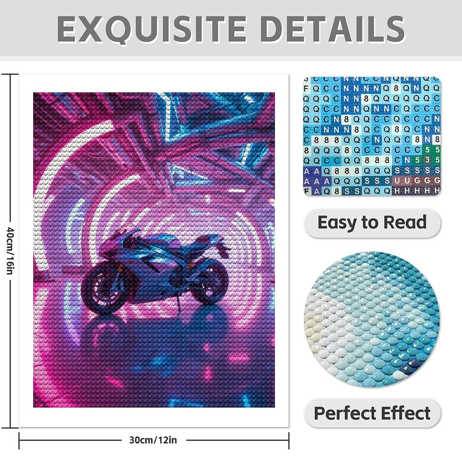Diamond Art Kit for Adults, Neon Tunnel Futuristic Motorcycle Diamond Painting for Adults Beginners, DIY Diamond Art Painting Kits, 5D Diamond Painting Crafts for Home Decor 12x16 Frameless