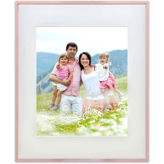 TheDisplayGuys Aluminum Metal 11x14 Picture Frame w. Tempered Glass matted to 8x10 (Rose Gold) for Horizontal & Vertical Wall Hanging