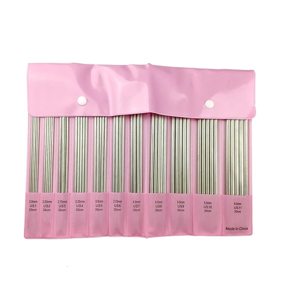 11Pairs Double HeaStainless Steel Knitting Needle for Weaving Sweater Hat Bag 2.0mm-6.0mm Double Pointed Knitting Needle