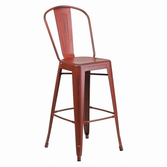Flash Furniture Commercial Grade 30" High Distressed Kelly Red Metal Indoor-Outdoor Barstool with Back