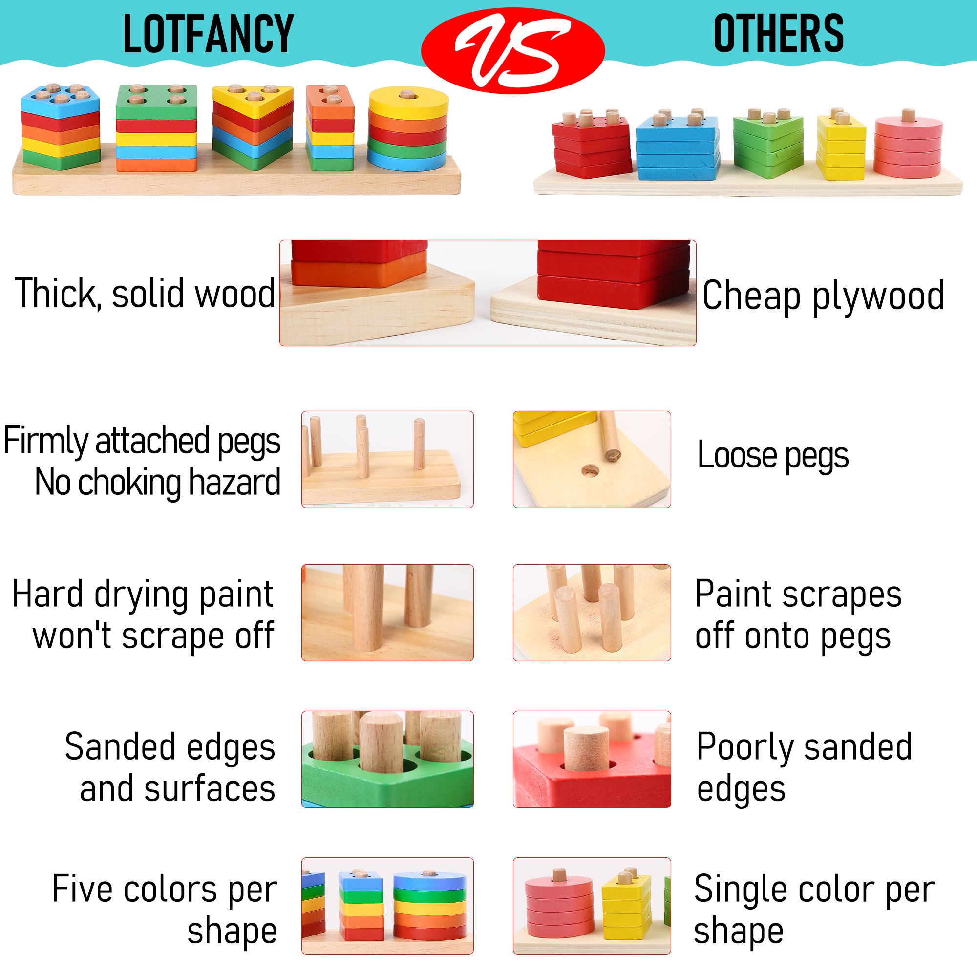 LotFancy Montessori Shape Sorting and Stacking Toy photo 3