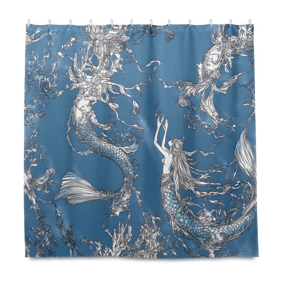 Mermaid 72x72 Waterproof Shower Curtain Liners Durable Metal C-Hooks Fade-Proof Thermal Print Anti-Splash
