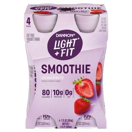 Dannon Light + Fit Strawberry Fat Free Yogurt Smoothie Drinks, 4 Count, 7 fl oz Bottles