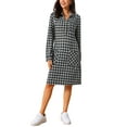 thumbnail image 4 of INSPIRE CHIC Women's Vintage Plaid Dresses Collar V Neck Long Sleeve Check Casual Knee Length Shirt Dress S Black, 4 of 6