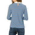 thumbnail image 4 of Allegra K Women's Peter Pan Collar Long Sleeves Contrast Striped Blouse, 4 of 7