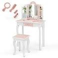 thumbnail image 1 of Costway Coiffeuse pour Enfants Ensemble Table de Maquillage pour Tout-Petits et Tabouret avec Miroir à Trois Volets Tiroir Rose, 1 of 3