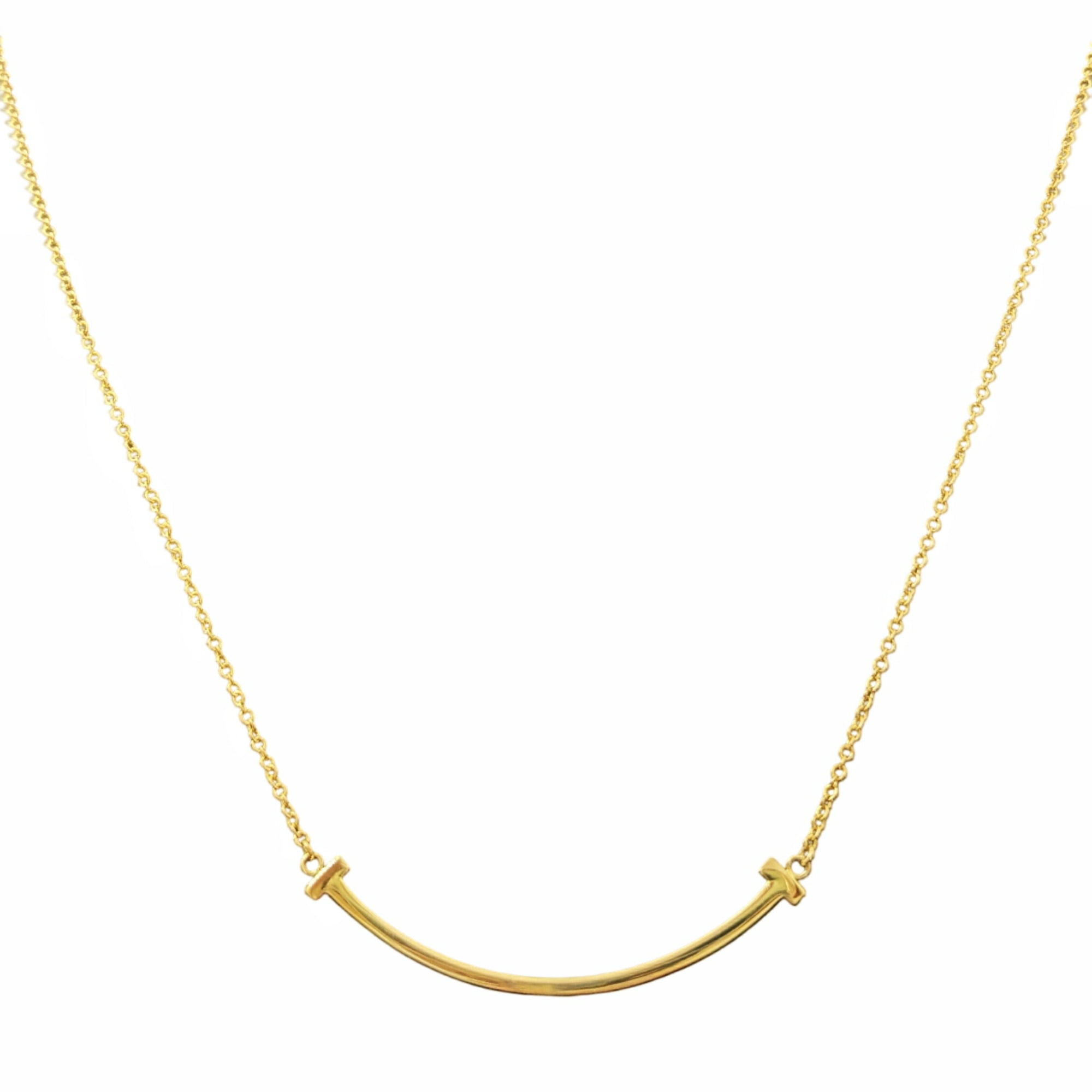 Pre-Owned TIFFANY & Co. T Smile Small Pendant Necklace in AU750 18KYG Yellow Gold... (Good)
