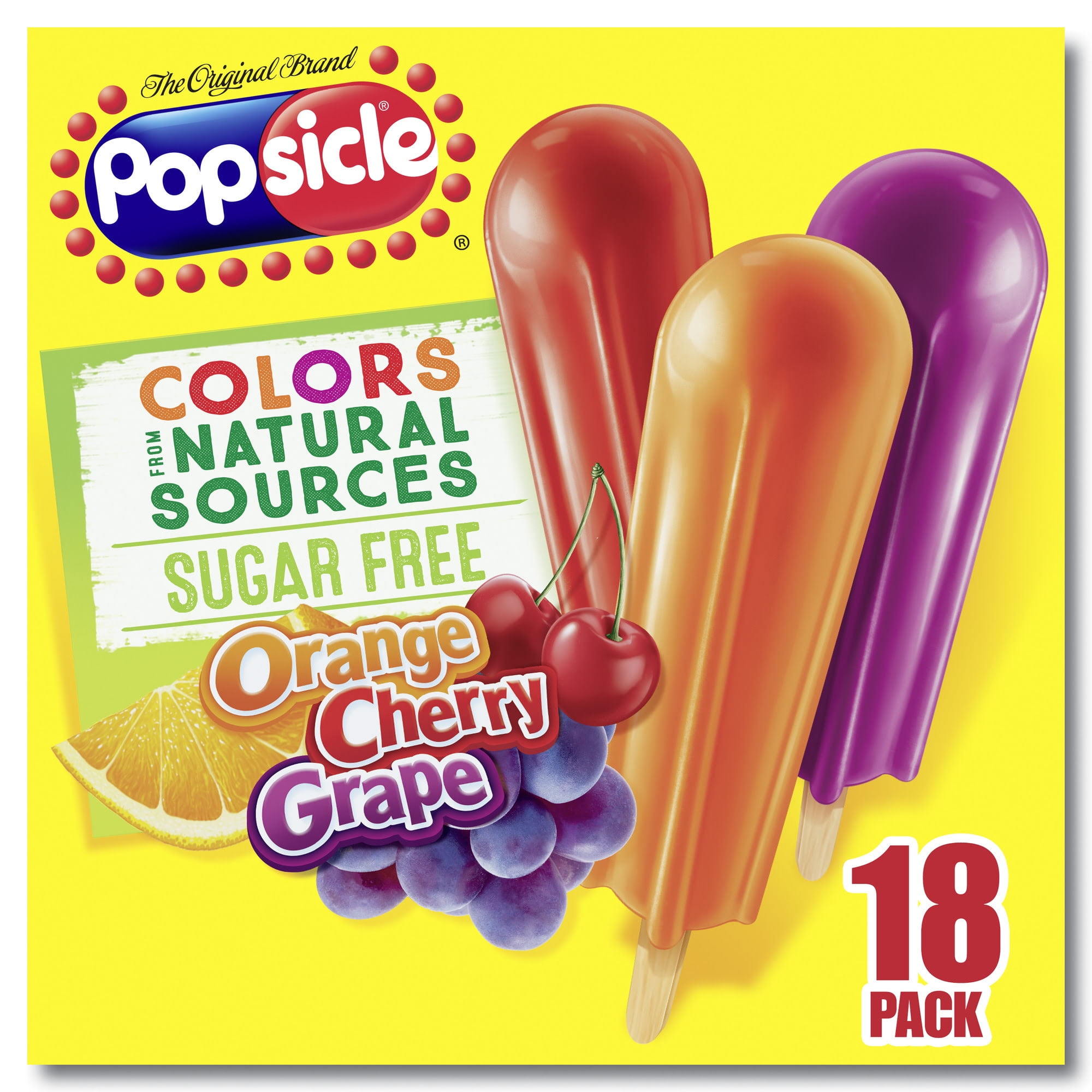 Popsicle Sugar Free Ice Pops Orange Cherry Grape, 18 Count