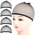 thumbnail image 1 of Gorra de peluca, 4 piezas de red de malla negra para peluca, gorras de peluca de red de malla de extremo cerrado, gorras de tejido de forro para mujeres, hombres, niños Xemadio LRWJ719, 1 of 6