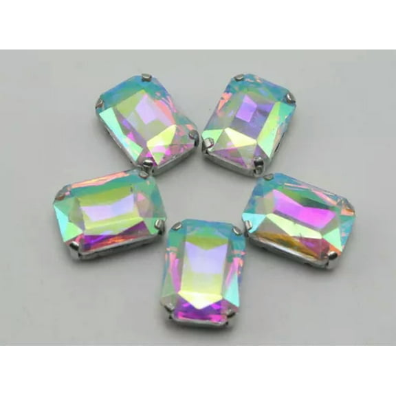 EOEMY 20 Crystal Glass Rectangle Rhinestones Rose Montees Beads Sewing10X14mm 13X18mm-10X14mm-Silver   Clear Ab Crystal