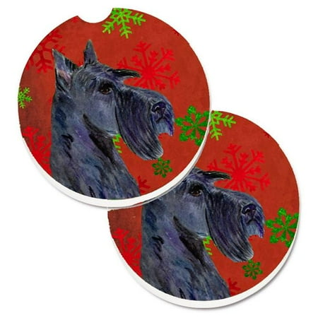 

Scottish Terrier Red & Green Snowflakes Holiday Christmas Set of 2 Cup Holder Car Coaster