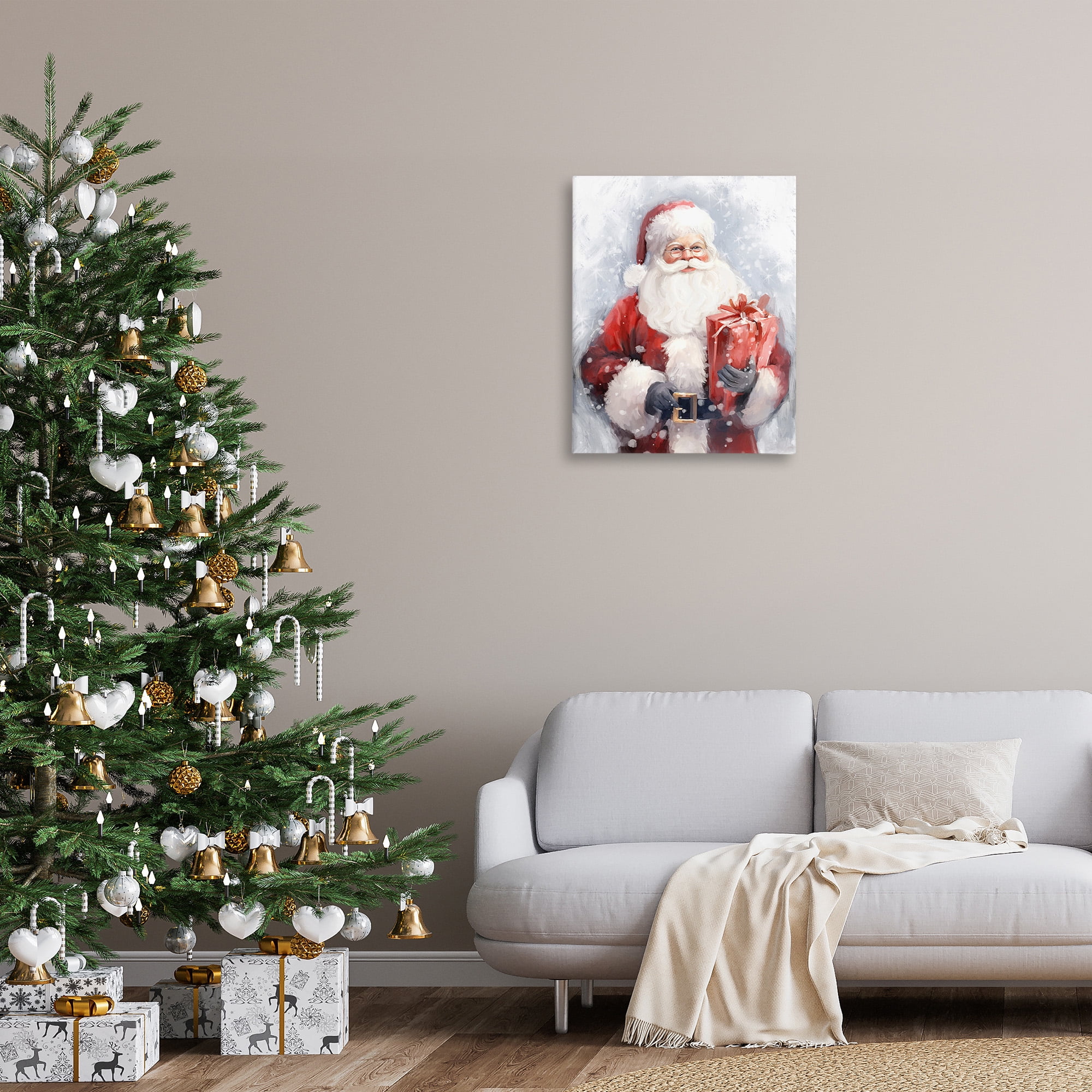 Stupell Industries Santa with Red Gift Holiday Painting Gallery Wrapped Canvas Art Print Wall Art, 24 x 30